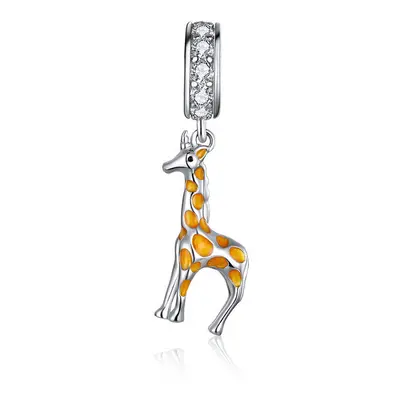 Cute Giraffe Dangle Charm Pendant With Cubic Zirconia Genuine Sterling Silver Compatible With Pa