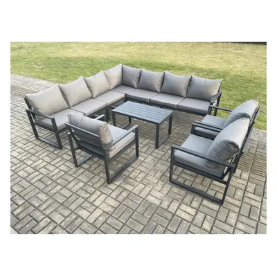 Fimous Aluminium Patio Outdoor Garden Furniture Lounge Corner Sofa Set with Oblong Coffee Table 