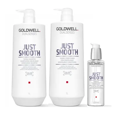 Goldwell Dualsenses Just Smooth Taming Shampoo 1000ml, Conditioner 1000ml and Oil 100ml