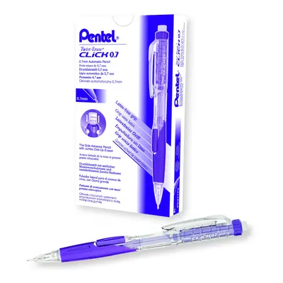 Pentel Twist Erase CLICK Mechanical Pencil 0.7mm Clear Barrel Violet Grip Box of (PD277TV)