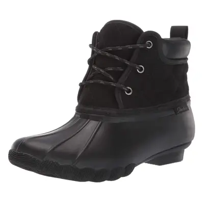 Skechers Womens Pond-Lil Puddles-Mid Quilted Lace Up Duck Boot with Waterproof Outsole Rain Blac