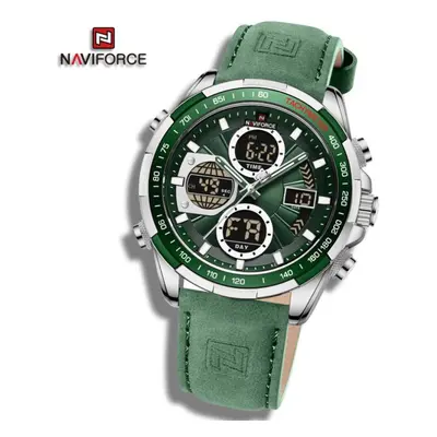 (Silver And Green, 260mm) Naviforce NF9197L Doul Display Men&apos;s Watches Quartz Waterproof LE