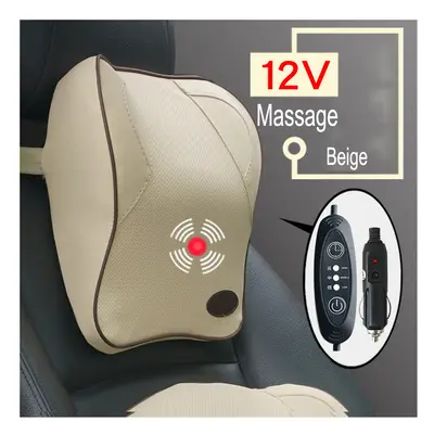 (Beige-Neck-12V) USB Charger Electric Vibration Car Massager Pillow Pain Relief Car Seat