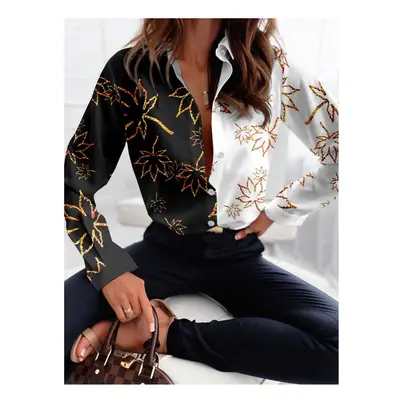 (B25SLTHA2412138, M) Fashion Women's Button Top New Texture Printed Shirt Temperament Women's Of