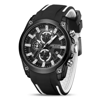 (black white) Megir Analogue Quartz Sport Wrist Watches Fashion Luxury Chronograph Luminous With