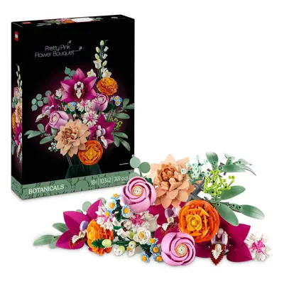 Botanicals Pretty Pink Flower Bouquet Set for Adults - Floral Home Decor Building Kit with Artif