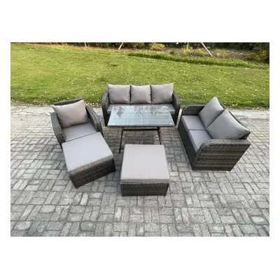 Fimous Rattan Garden Furniture Dining Set seater Patio Rectangular Table Big Footstool Love Sofa