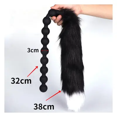 (black, S) Soft Silicone Pull Beads Long Tail Adult Sex Toy Anal Plug Fisting Slave Bdsm Realist