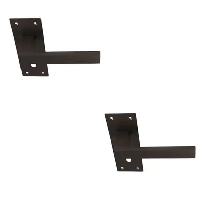 2x PAIR Straight Square Handle on Slim Lock Backplate x 50mm Matt Bronze