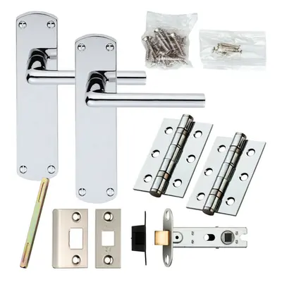 Door Handle & Latch Pack Chrome Rounded Straight Bar on Backplate x 42mm