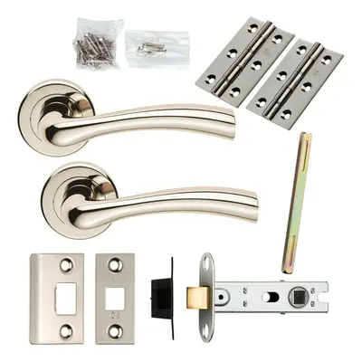 Door Handle & Latch Pack Polished Nickel Flared Lever Screwless Round Rose