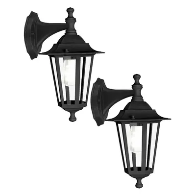 2 PACK IP44 Outdoor Wall Light Black Aluminium Lantern 1x 60W E27 Porch Lamp