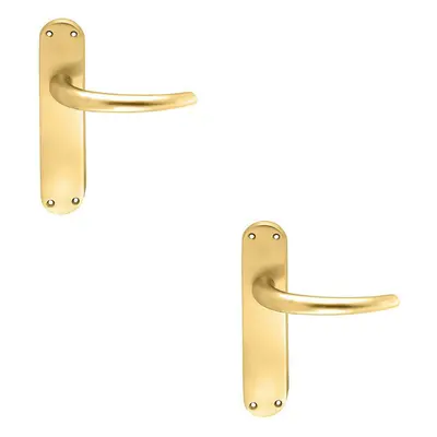 2x PAIR Slim Round Bar Handle on Shaped Latch Backplate x 40mm Satin Brass