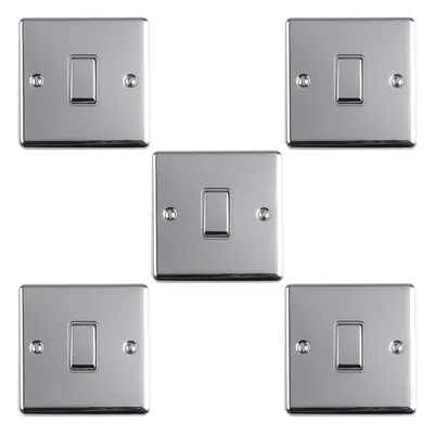 5 PACK Gang 20A Single Light Switch POLISHED CHROME & GREY Way Metal Rocker