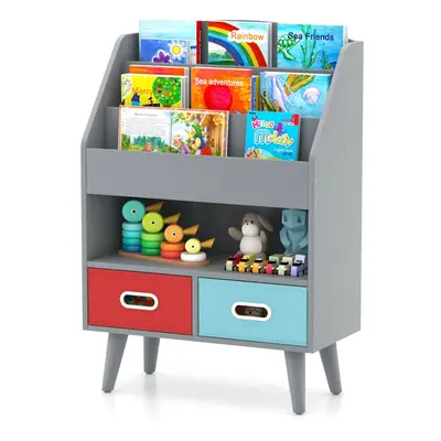 Kids Bookshelf Wooden Children's Book Display Rack 3-Tier shelves-Grey