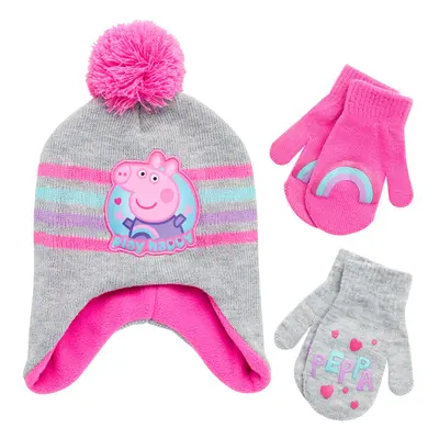 Hasbro Peppa Pig Winter Hat and Pairs of Mittens (2-4) Size Age