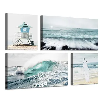 ARTISTIC PATH Beach Canvas Wall Art Print: Shoreline Guard & Surfboard Picture Graphic Art Paint