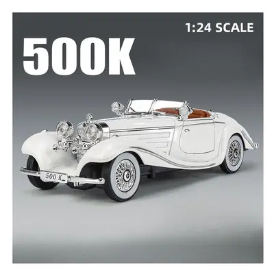 (White) 1/24 Scale 500K Vintage Car Model Toy Diecasts Alloy Sport Car Toys with Sound and Light