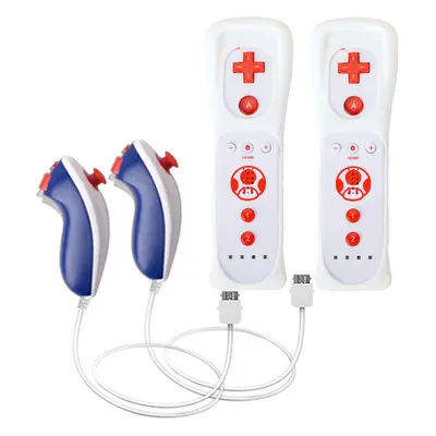 (B red- Set) 2PCS Remote Controller with Nunchuck Controller for Wii Console Wireless