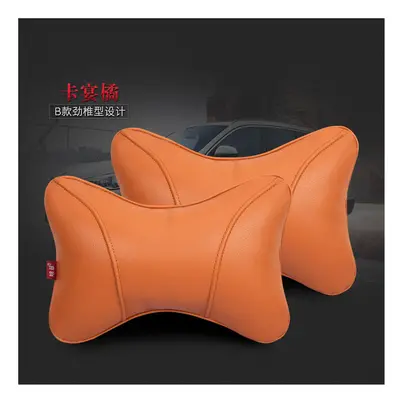 (orange pair) Car Neck Pillow Leather Seat Headrest Car Rest Cushion Car-Styling 1Pair