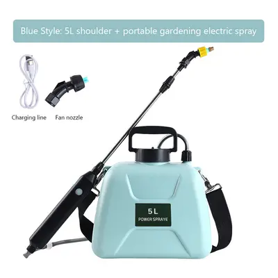 (Blue) 5L Electric Sprayer USB Rechargeable Automatic Atomizing Plant Sprayer Bottle Sprinkler C