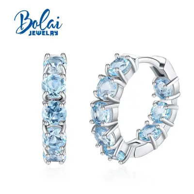 (blue, S) Sterling Silver Hoop Earring Natural Sky Blue Topaz Fine Jewelry Fashion Designs For G