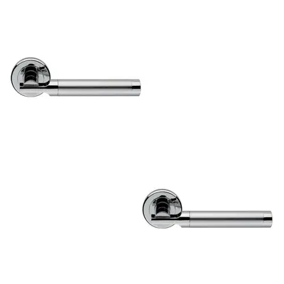 2x PAIR Round Bar Handle on Chamfered Edged Round Rose Satin & Polished Chrome