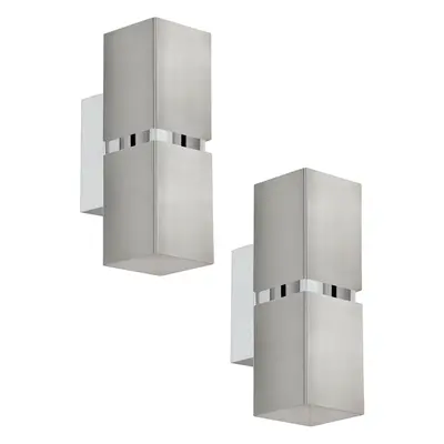 2 PACK Wall Light Colour Satin Nickel Chrome Square Shades GU10 2x3.3W Included