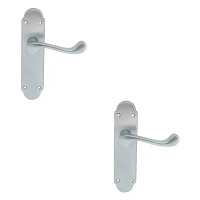 2x PAIR Victorian Upturned Handle on Latch Backplate x 42mm Satin Chrome