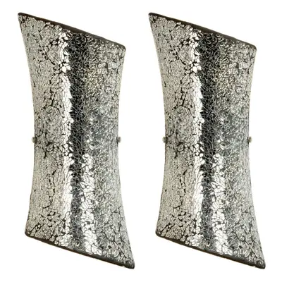 2 PACK Mosaic Mirror Wall Light Silver Pattern Glass Shade Pretty Dimmable Lamp