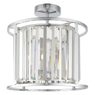 Semi Flush Multi Arm Bathroom Ceiling Light - Chrome Plated & Clear Crystals