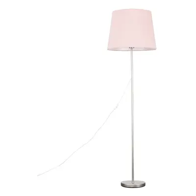 Modern Standard Floor Lamp in a Brushed Chrome Metal Finish with an Extra Large Pink Tapered Sha