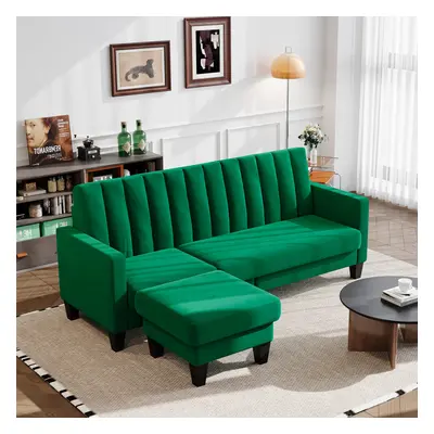 (Green) Vertical Striped Velvet Corner Sofa