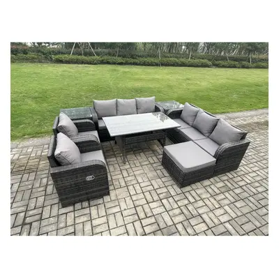 Fimous Outdoor Garden Patio Furniture Wicker Rattan Oblong Rectangular Dining Table and Lounge S