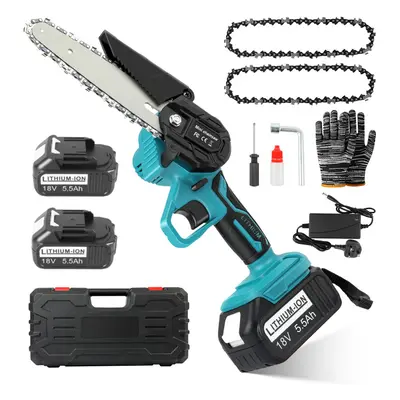 (2*5.5 Ah batter&1*charger) Mini Chainsaw 6-Inch Electric Cordless Chainsaw with Chains Power Ba