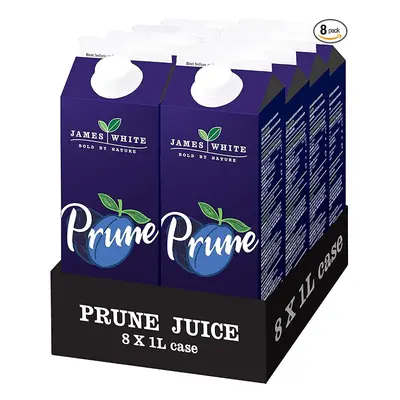 James White Prune Juice Cartons 1L - All Natural - Vegan - No Added Sugar (Pack of 8)