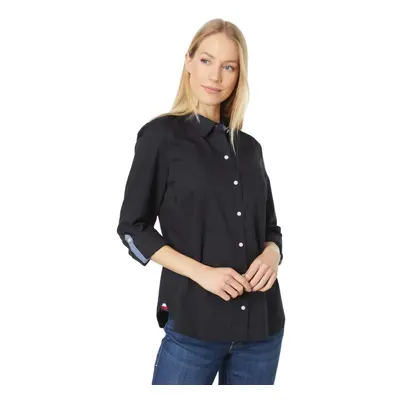 Tommy Hilfiger Women's Solid Button Collared Shirt with Adjustable Sle