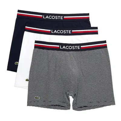 Lacoste Mens Long Stretch Cotton Jersey 3-pack Boxer Briefs Navy/Whit