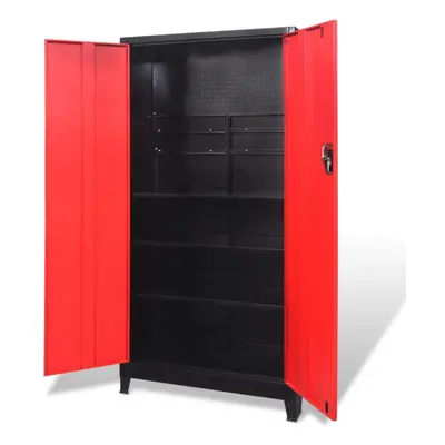 vidaXL Tool Cabinet with Doors Steel 90x40x180cm Black and Red Storage Unit