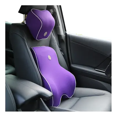 (purple set) Car Cushion Car Headrest Neck Pillow Lumbar pillow Seat Support Waist