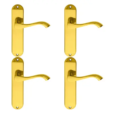 4x PAIR Curved Handle on Chamfered Latch Backplate x 40mm Polished Brass