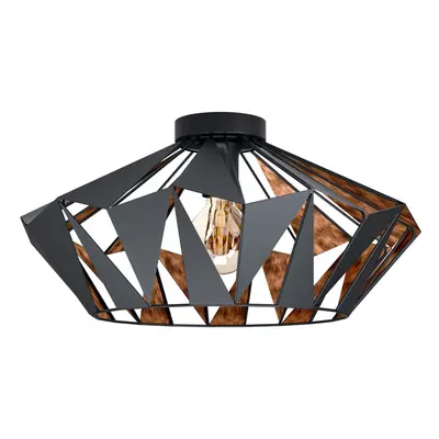 Semi Flush Ceiling Light Black & Copper Geometric Shade x 60W E27 Bulb