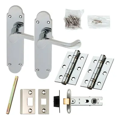 Door Handle & Latch Pack Chrome Victorian Scroll Lever Backplate x 42mm