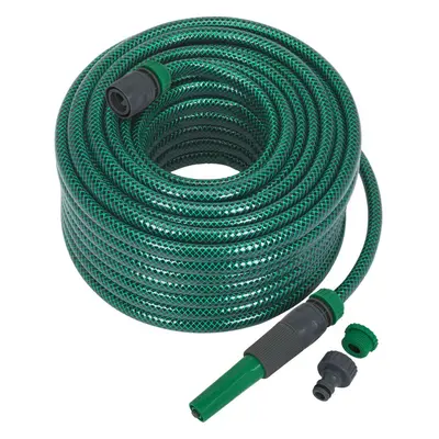 30m Green PVC Water Hose - Spray Jet Nozzle - Female Waterstop Tap Connectors