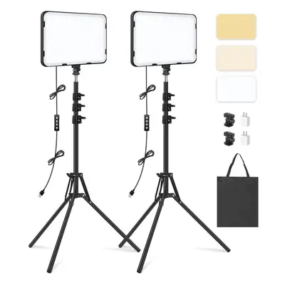 2 Pack LED Video Light with Inch Tripod, Dimmable Photography Studio Lighting for Video Film Rec