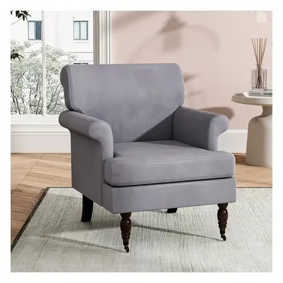 (Grey) Soft Velvet Armchair with Gourd Shaped Castor Legs