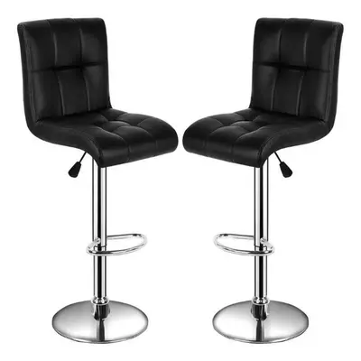 Pair Of Black Faux Leather Swivel Breakfast Bar Stool Chrome Chairs