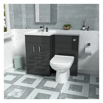 Nes Home Dark Grey 1000mm Basin Vanity & WC Unit & Back to Wall Toilet Flat Pack