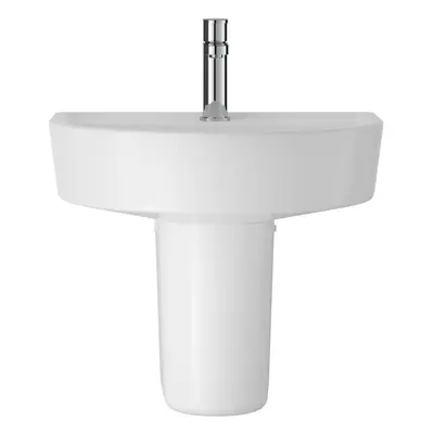 Mila Round Tap Hole Ceramic Basin & Semi Pedestal, 420mm - Balterley