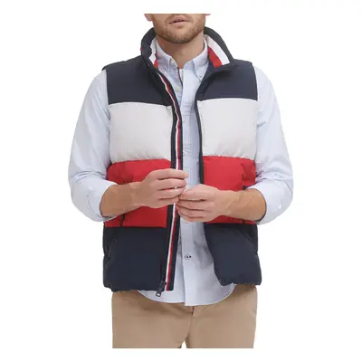 Tommy Hilfiger Men's Quilted Stand Collar Vest Midnight/Ice/Red X-La